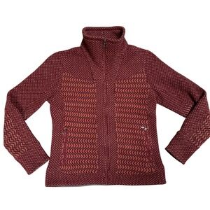 Marmot Zig Zag Full-Zip Women's Jacket‎ Maroon Red Sz Small Wool Blend Gorpcore